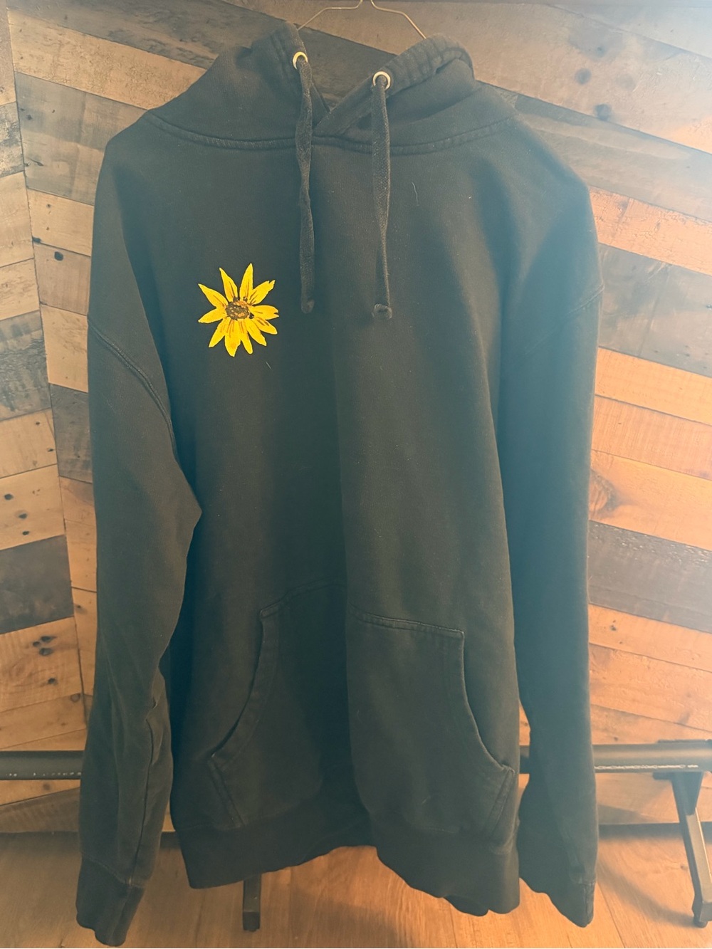 Black Hoodie with Yellow Sunflower Embroidery - Women’s Sweatshirt